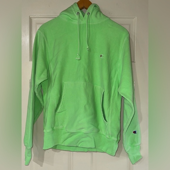 Champion Unisex Lime Green Reverse Weave Hoodie Size Small - Picture 1 of 6